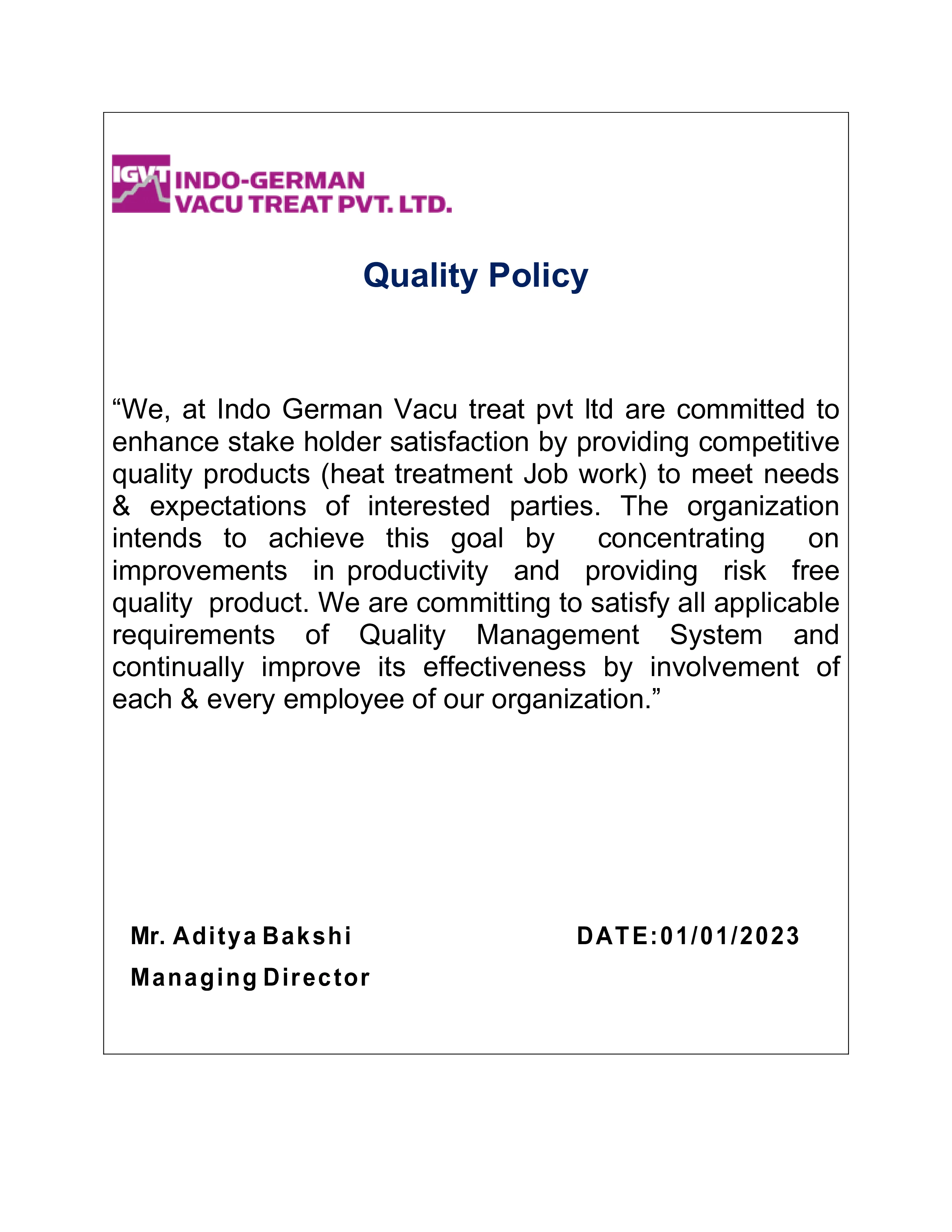QUALITY POLICY